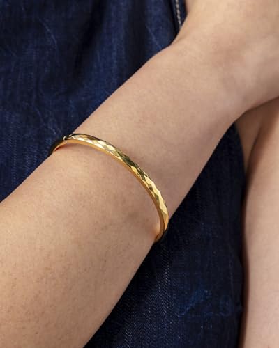 PAVOI 14K Gold Plated Waterproof Bangle Bracelets for Women | Stainless Steel Faceted Hammered Ball Beaded Hinged Bracelet2