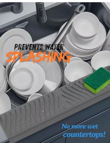 Image of Silicone Sink Splash Guard 2 Piece Set Waterproof Kitchen Faucet Splash Guard Fast Drying Sink Mat for Bathroom Kitchen Counter Water Protection Organizer