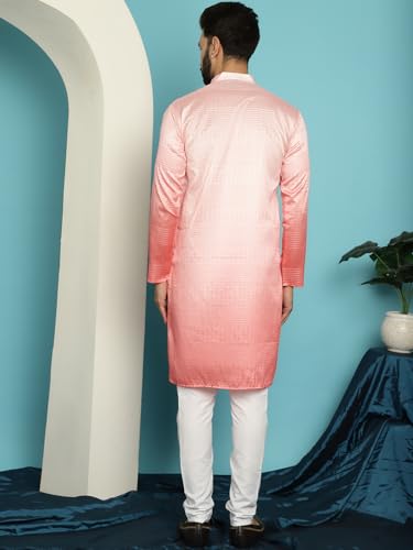 Image of SOJANYA (Since 1958, Men's Jacquard Silk Multi Shade Sequinned & White Pyjama Set