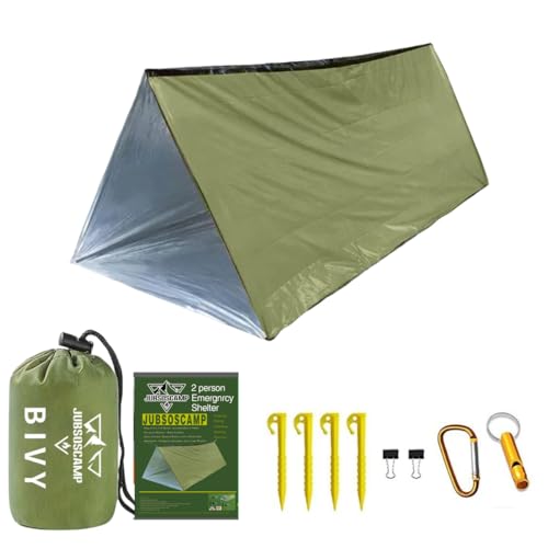 JUBSOSCAMP Emergency Thermal Tent, 2 Person Life Tent for Hiking & Outdoor Survival Kits,Emergency Car,Homeless (Mylar)