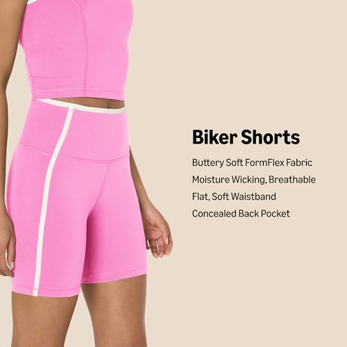 Amazon Essentials Women's Active FormFlex Buttery Soft High Waist 6” (15 cm) Biker Shorts with Contrast Trim, Flamingo Pink/White, XL