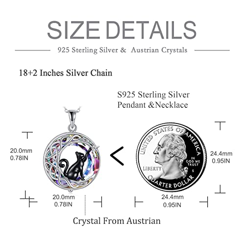 Miniatura 4 de Vonala - Collar De Plata De Ley 925 Con Colgante De Un Gato Negro Sentado Sobre La Luna, Ideal Como Regalo De Cumpleaños Para Jóvenes Y Adolescentes, Plata Esterlina