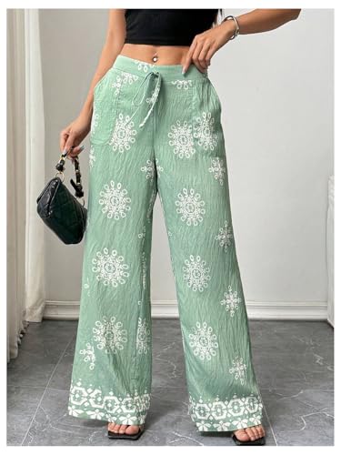 SOLY HUX Women's Wide Leg Boho Pants Floral Print Tie Front Baggy Beach Palazzo Trousers Vacation Clothes3