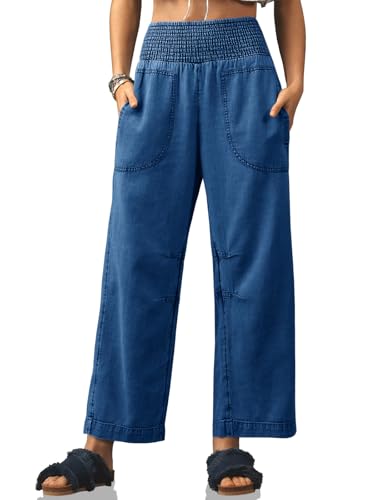 Cicy Bell Womens Smocked Barrel Jeans Casual Trendy High Waisted ...