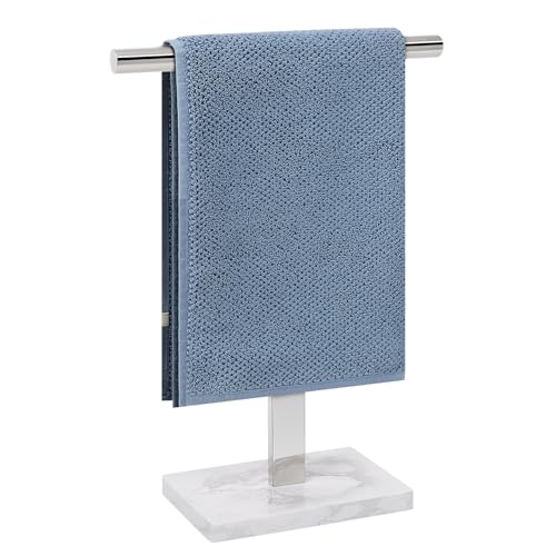 BathAce Hand Towel Holder, T-Shape Hand Towel Stand for Bathroom, Hand Towel Rack Bar Standing for Vanity Kitchen Countertop, 304 Stainless Steel, Marble Base (Chrome)