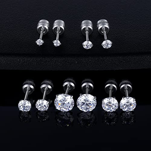 Voluka Titanium Screw Back Pack Of Earrings Cubic Zirconia Studs For Women Men 20G Helix Piercing Post Surgical Stainless Steel Hypoallergenic For Sensitive Ears Simulated Diamond thumb #1
