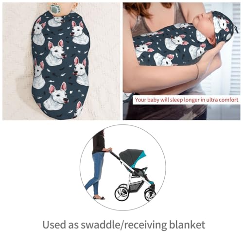 Image of Bull Terrier Dog Newborn Swaddle Blankets Hat Sets Soft Baby Receiving Blanket Swaddle Sack for Baby Shower Infant Boy Girl Gift