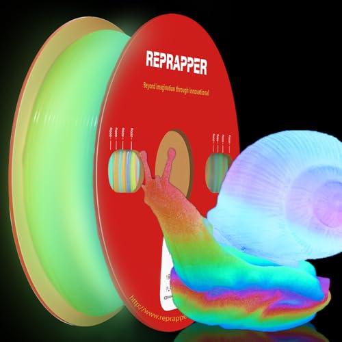 Image of RepRapper Glow in the Dark Green PLA Filament 1.75mm (+- 0.03mm) 2.2lb (1kg) for 3D Printer, Phosphorescent Glow PLA Rainbow, Multicolor