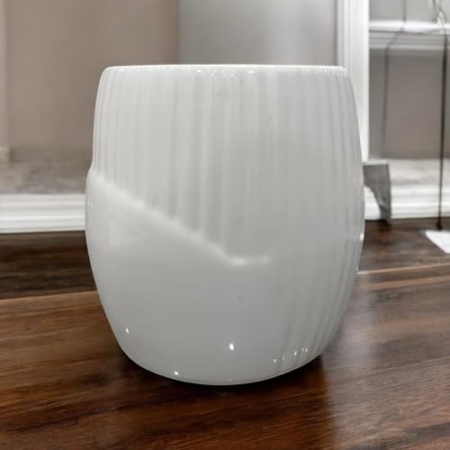 Image of Ceramic Planter Pot with Spiral Design, 17.78cm Height, White Planter Vase for Indoor Plants, Living Room Office Gardens (7 inch) Round (Round Lining)