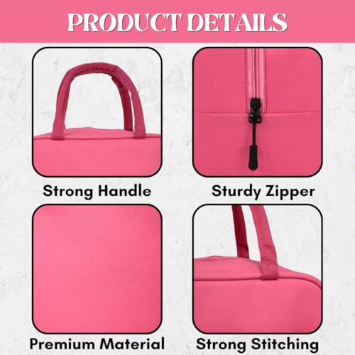 Image of HYLOL Women and Kids Portable and Reusable Insulated Cotton Thermal Cooler Lunch /Tiffin /Storage Bag for Office Women, College, and School (Pink)