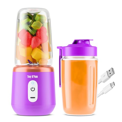 Image of Toy O'Fun Portable Blender 400ml Electric Juicer & Smoothie Maker with 6 Blades, With Extra Cup Lid, USB Rechargeable 1500mAh Battery, Personal Mini Fruit Mixer Cup for Home, Travel & Gym, Multicolor (NJ-1)
