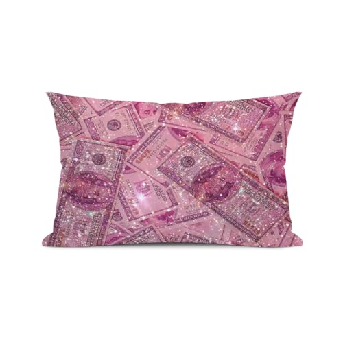 EAGSTS Pink Glitter Money Pillows Aesthetic 2000s Vintage Pillow Case Cute Preppy Banner for Teen Girl Bedroom Classroom College Dorm Home Living Room Birthday Party Decor 12x20 Inches