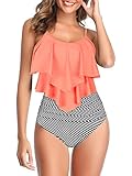 Conjunto de bikini de dos piezas con volantes para mujer. El paquete incluye: Parte superior del bikini × 1 + parte inferior con control de barriga × 1