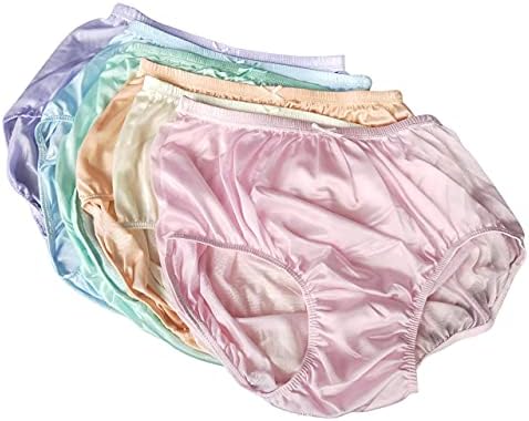 Littledream 6 Pcs Vintage Plus Size 3XL Sheer Transparent Silk Nylon Panties Men Womens Full Cut Briefs Knicker Underwear Hips 44"-54" High Waist Granny Brief Mushroom Gusset
