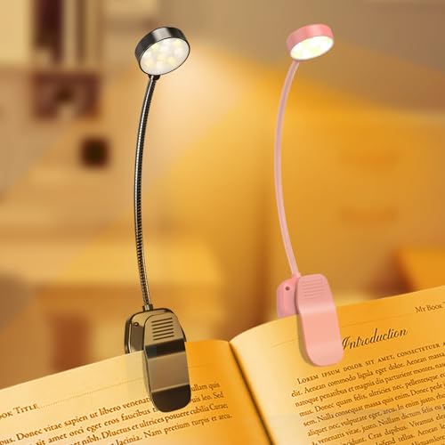 Book Reading Light 2 Packs Rechargeable, Eye Care 10 LED Lamp for Reading in Bed - Adjustable Brightness, 3 Color Temperatures, 30+ Hours Runtime, Perfect Christmas Gifts for Book Lovers