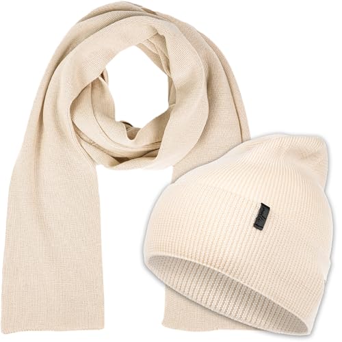 molti zestaw czapka i szalik dla kobiet – 100% wełna merino, OEKO-TEX® Standard 100 | Czapka i szalik, ciepły, oddychający i hipoalergiczny | Rozmiary: czapka 55–60 cm, szalik 204x24 cm Wybór kolorów