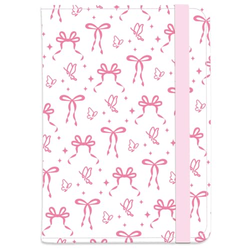 Étui de passeport en cuir avec porte-cartes motif nœuds papillon roses