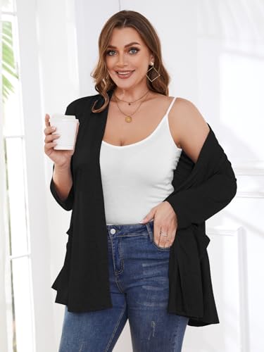 BELAROI Women Cardigan Casual Lightweight Plus Size Cardigan 3/4 Sleeve Open Front Soft Light Cardigan Drape Duster3