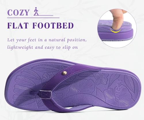Image of ONCAI Women's Flat Flip Flops Square Thong Sandals with Leaf Printed Summer Beach Daily Casual Dressy Soft Cushion Sandalias Mujer Lightweight Outdoor Waterproof Rubber Sole US Size 6-12