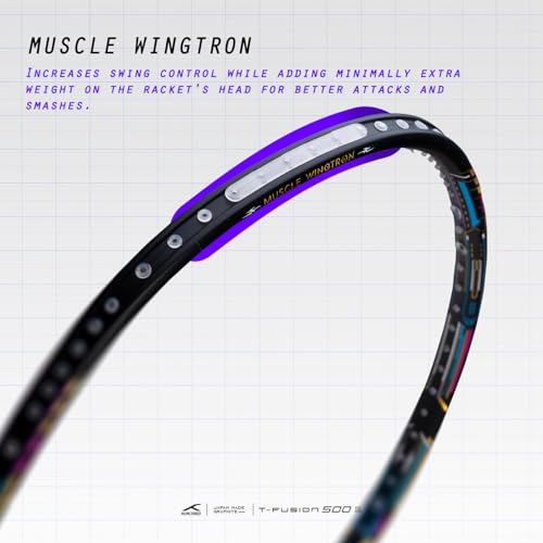 Image of Hundred T-Fusion 500 Attack Unstrung Badminton Racket with Full Cover | 84 Grams | Maximum Tension ≤32 to 34 lbs (Black /Charcoal)