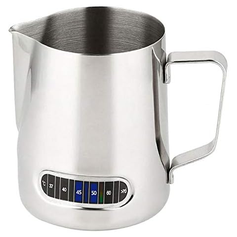 Large Stainless Steel Milk Frothing Jug with Thermometer Cover