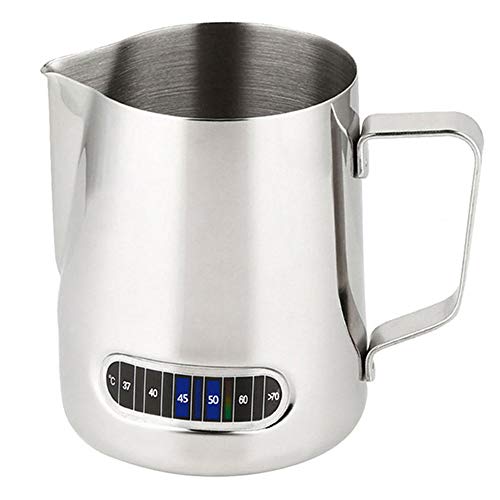 Milk Jug Stainless Steel Milk Frothing Pitcher with Thermometer Large 600ml for Coffee Machine Milk Frothing Jug Anti-Scald Easy to Clean