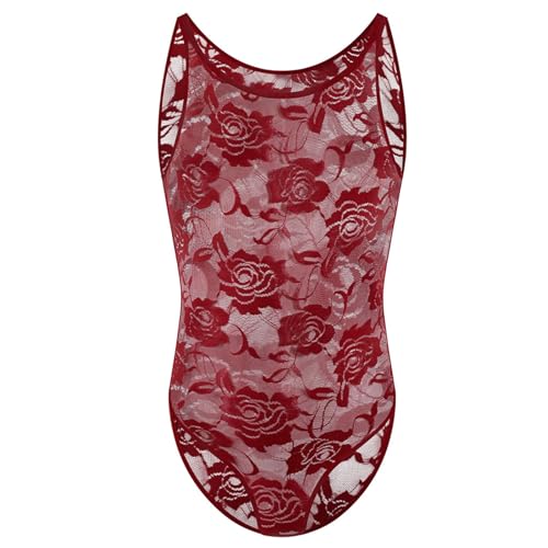 Bañador sissy para hombre con malla translúcida y encaje elástico cómodo