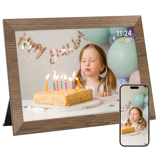 AHOWAI 32GB Digital Photo Frame WiFi, 10.1 Inch 1280×800 IPS LCD Touchscreen Digital Picture Frame, Auto-Rotate Electronic Photo Frame, Share Photos or Videos via Frameo App, Best Gift for Favorite