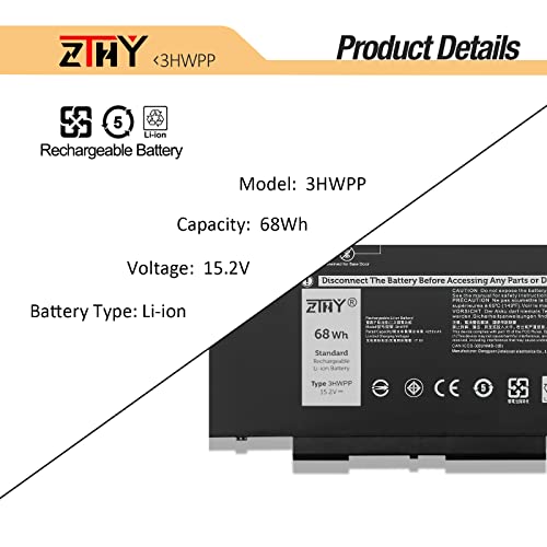 Zthy 3Hwpp Laptop Battery Replacement For Dell Latitude 5401 5410 5411 5501 5510 5511 Precision 3541 3551 Inspiron 7706 2-In-1 Inspiron 17 7500/7506 2-In-1 Black 10X1J N2Nll 1Vy7F 451-Bcmn 15.2V 68Wh #TOP2