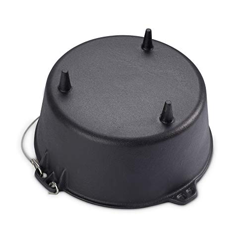 Echtwerk EW-GE-1225 Dutch Oven BBQ Kochtopf ca. 8 L, Bereits eingebrannt - preseasoned, Deckel mit Edelstahl Henkel als Pfanne nutzbar, Grilltopf für Indoor und Outdoor, Big-Edition, Gusseisen