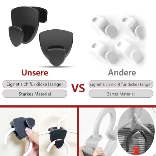 Kleiderbügel Platzsparend 50 Stück - Schwerlast Organizer bis 20KG | Stabile platzsparende Kleiderbügel zur Kleider-Aufbewahrung | Schwarz