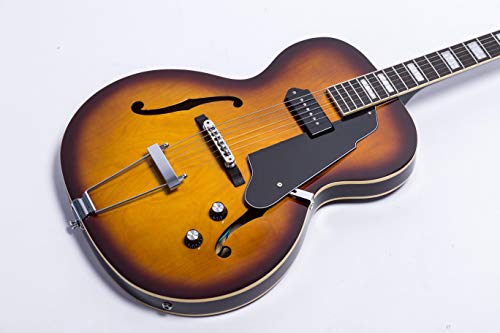 Image of GROTE Jazz Electric Guitar Hollow Body Chrome Hardware P90 pickup (Vintage Sunburst)