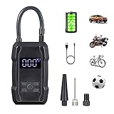 🚗【Pantalla LCD y apagado automático】：El inflador ruedas coche tiene una gran pantalla digital LCD con 4 unidades de medición de presión: PSI, KPA, BAR, KG/CM². Información en tiempo real de datos precisos para conocer la presión de los neumáticos de un vistazo. También le proporciona una experiencia de uso tranquila gracias a la función de apagado automático en el nivel deseado.
