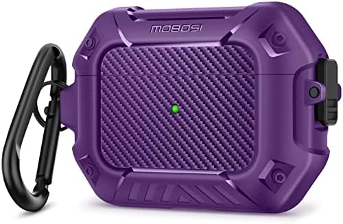 MOBOSI for AirPods Pro 2nd Generation Case 2022, Secure Lock Clip Carbon Fiber Airpod Pro 2 Case with Keychain, Full Body Shockproof Hard Shell Protective Cover for New AirPod Pro 2, Purple