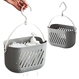 Obelunrp Organizzatore per doccia sospeso, cestino per doccia sospeso in plastica da 2 pezzi con gancio, cesto di stoccaggio, caddy per il bagno della cucina (grigio)