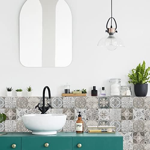 20Pcs Tile Stickers Vintage Gray Moroccan Style Wall Stickers for Kitchen Bathroom Self Adhesive Tiles Stickers 15×15cm Walls Fireplace Stickers Victorian Artdeco DIY