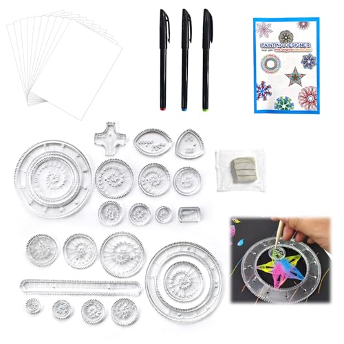 Larebidtex Spiral Designer 26 Stück Multifunktionales Spirograph Zeichenwerkzeug - Multifunktionales Spirograph Zeichenwerkzeug für Erwachsene - Farbenfrohe Spiralbilder und Malschablonen