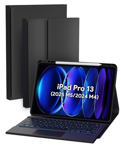 Doohoeek Schutzhülle mit Tastatur für iPad Pro 13 Zoll M5/M4 (2025/2024) Bluetooth Kabellose Beleuchtete Abnehmbare Keyboard Folio mit Multi-Touch Trackpad QWERTZ Schwarz