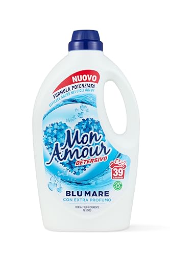 Mon Amour – Detergente líquido para lavadora azul marino extra perfumado, fórmula potenciada para ciclos cortos y en frío, detergentes para ropa y ropa fresca a largo blanco y de color, 1 x 1560 ml