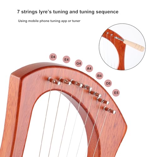image for LIEKE 7 String Lyre Harp Instrument with Tuning Wrench,Metal Strings,B