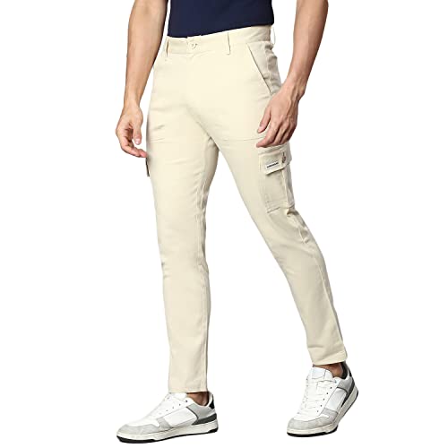 Image of Hubberholme Men's Regular Fit Cotton Trousers with Patch Pockets, Ankle Length Button Closure Cargo Chinos