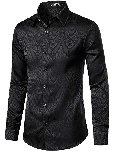 ZEROYAA Men's Hipster Slim Fit Long Sleeve Gothic Jacquard Button Up Dress Shirts for Party Prom2