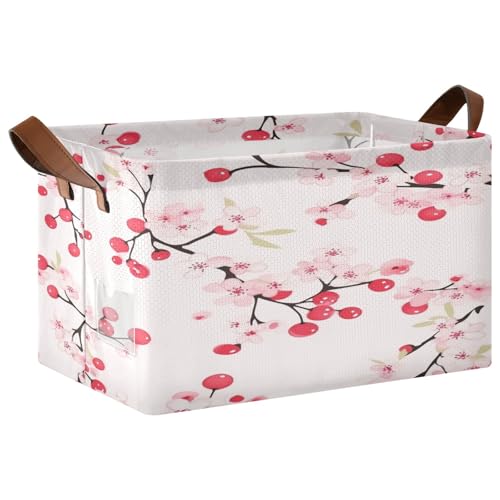 Mnsruu Spring Cherry – Grands paniers de rangement pour étagères, placards – Bacs de rangement avec poignées pour l'organisation de la maison –...