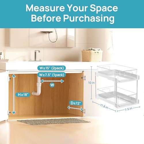 Image of Vtopmart 4 Pack Plastic Bathroom Under Sink Pull-Out Organizer (S-Standard, White)