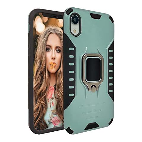 MODOS LOGICOS Case for iPhone XR, Dual Layers Shockproof Protective Case with Built-in 360 Metal Rotating Ring Kickstand, Working with Any Magnetic Car Mounts, for iPhone XR 6.1” - Green Cover