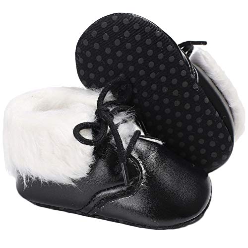 Dejian Baby Boys Girls Winter Warm Fur Lining Snow Boots Non-Slip Lace Up Newborn Infant Toddler Crib Boots Shoes(0-6 Months,Black)