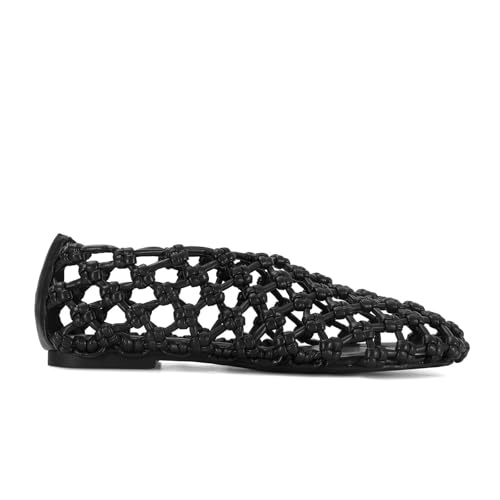 Image of ZJGZF Mesh Ballet Flats for Women Round Toe Woven Hollow Beach Ballerina Flats Summer Cute Casual Mary Jane Shoes