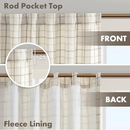 Image of Madison Park Anaheim Cabin Plaid Curtain Window, Thermal Insulated Fleece Lining, Living Room Decor Room Darkening Drape for Bedroom, 1-Single Panel, 50x95, Rod Pocket & Back Tab, Natural (Pack of 4)
