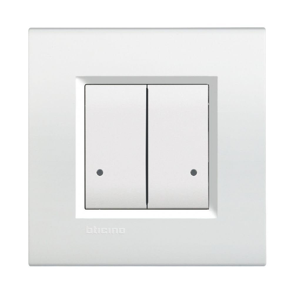 BTICINO Interrupteur double éclairage sans fil Livinglight N4003DCW, interrupteur WiFi avec batterie et autocollants, télécommande App Home+Control, fonctionne avec Alexa, Google Home, Apple, Smart