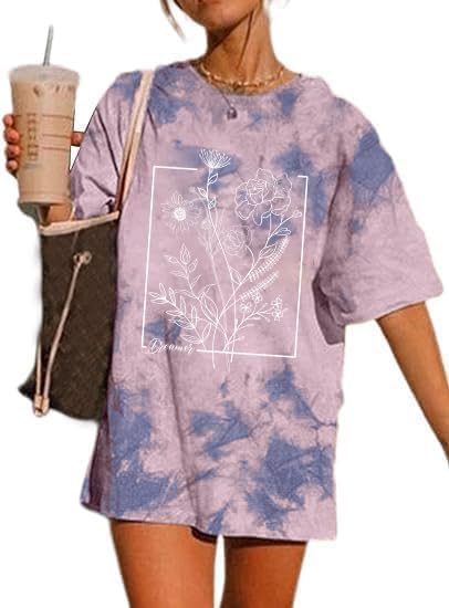 Image of Remidoo Women's Casual Oversized T Shirt Short Sleeve Graphic Tee Letter Tie Dye Shirts